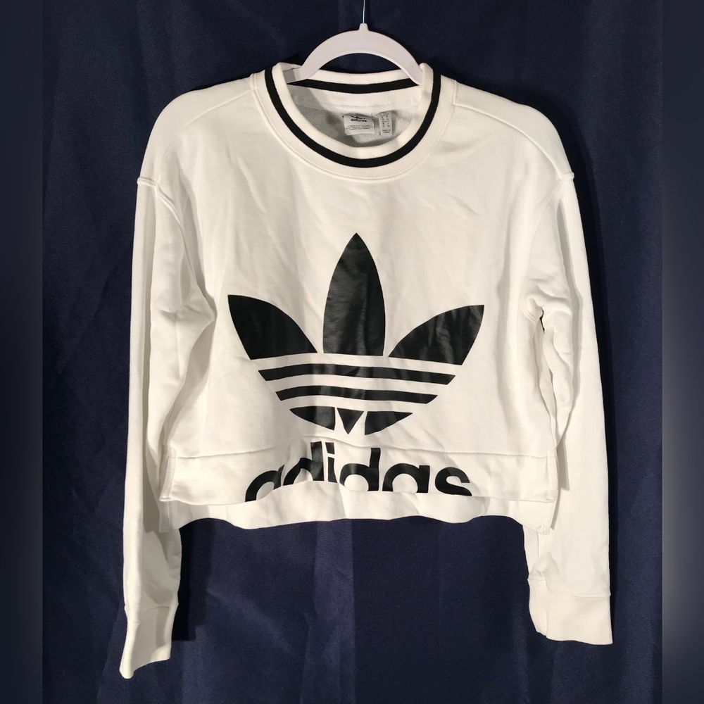 Adidas Women's White and Black  Logo Sweatshirt Zize XS MADE IN CHINA